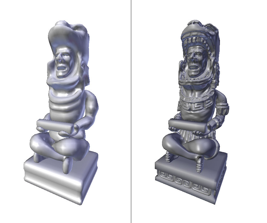 A low resolution model and a normal mapped model.