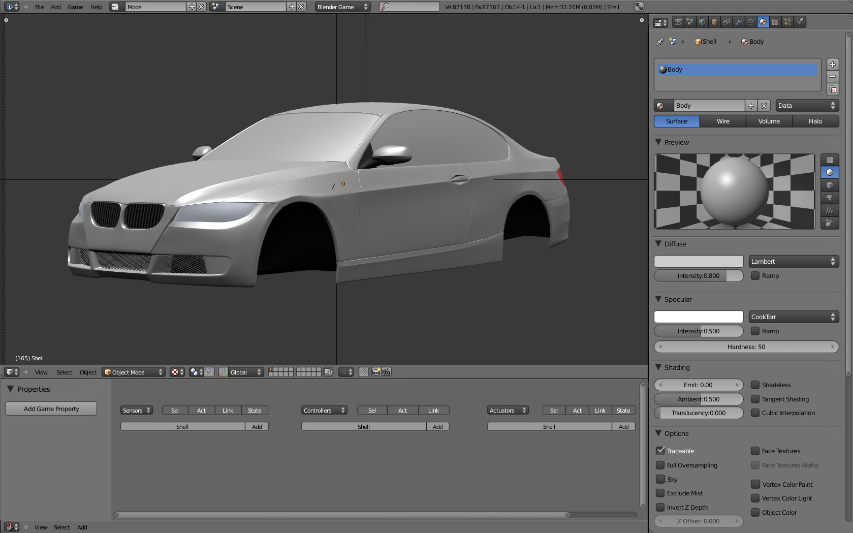 A car model with the default materials