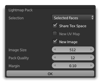 Lightmap Pack UV dialog box